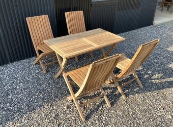TEAK - Sklapaci stol + 4 sklapacie stolicky