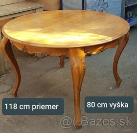Stôl jedalensky drevený dobový 118cm priemer - 1