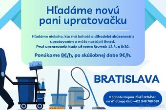 Hľadáme upratovačku – Bratislava a okolie