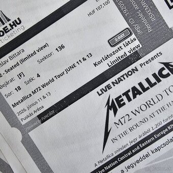 Metallica - Budapest - 11.+13.6.  dvojdnová vstupenka