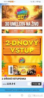 Predám 2ks vstupeniek dvojdňový vstup Big summer festival