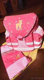 Dievčenská školská aktovka s vrecúškom na prezúvky