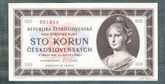 Staré bankovky - 100 kčs 1945 bezvadný stav UNC