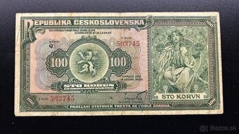 Bankovky 1.ČSR 100 Kč 1920 seria Q krásny stav
