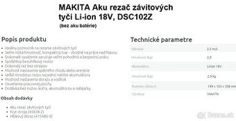 MAKITA  Aku rezač závitových tyčí Li-ion 18V, DSC102Z