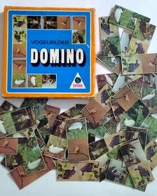 Retro  kartónové domino s fotkami vtákov z NDR