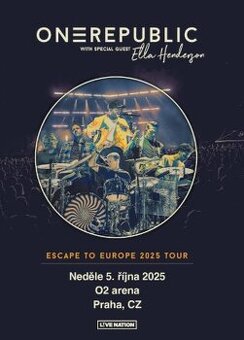 4x vstupenky na státie - ONE Republic Praha 5.10.2025