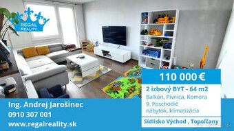 Veľký 2-IZB. BYT, Balkón, 64 m2, Východ, Topoľčany