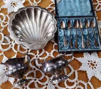 striebro, cajník, konvička, misa, lyžičky...BOLO - 1