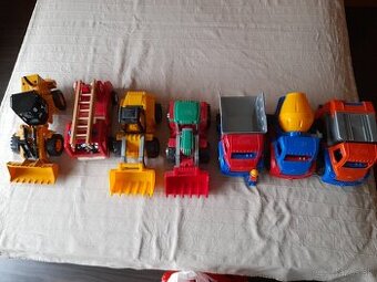 Autíčka Lena + bager Bruder + drevené hasičské auto