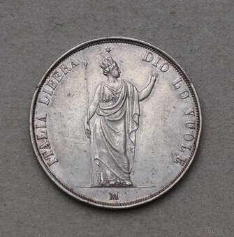 Strieborná 5 Lire - Lira 1848 M - Revolučná