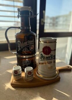Súprava riadu, hrnčekov a pohárov Pilsner Urquell. Ako nové.