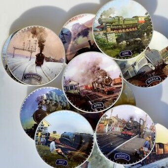 VLAKY - január - december - 12 porcelánových tanierov