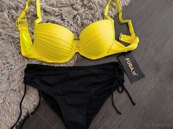 Dvojdielne plavky pre plnoštíhle. L, 3XL žltá-čierna