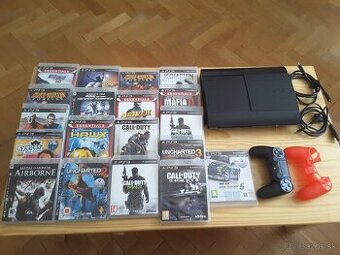 Sony Playstation 3 Super Slim + 19hier + ovládač Dualshock 4