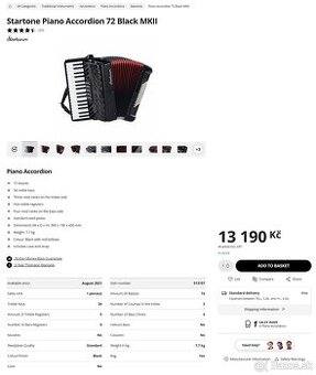 Predám 72 basový klávesový akordeón Startone