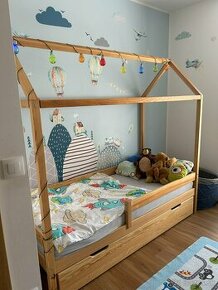 Detská domčeková posteľ s matracom a úložným priestorom