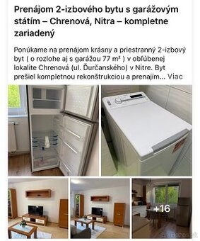 Prenájom 2-izbového bytu s garážovým státím – Chrenová, Nitr