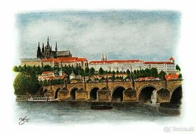 kresba Karlovho mosta s Hradčanmi