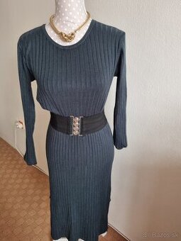 nové fľaškovozelené pletené šaty bez opasku M/L