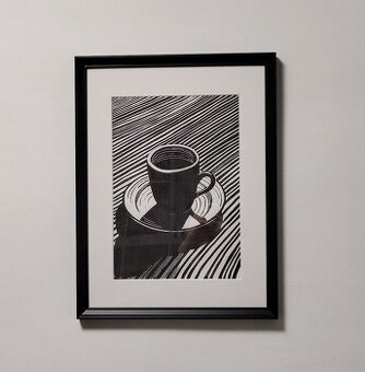 Šálka - linoryt - grafika - 1