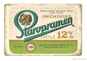 plechová cedule - Staropramen 12° (dobová pivní etiketa)