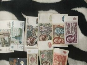 Staré bankovky ruble, mince ale iné, aj Maďarske pengo a ine