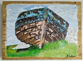 Ručne maľovaný obraz akrylom na drevené dosky, 39 x 29 cm