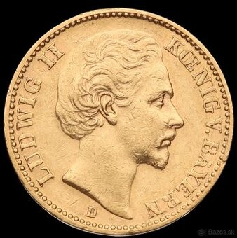 Zlatá 20 Marka 1873 D / Mnichov / Ludvík II. (1864 – 1886)