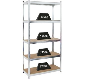 REGAL strieb. Vyska 180x90x40cm. Zataz 5 polic spolu 875 kg