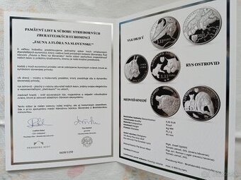 Pamätný list ku 3,33 € Fauna a flóra súbor strieborných pamä