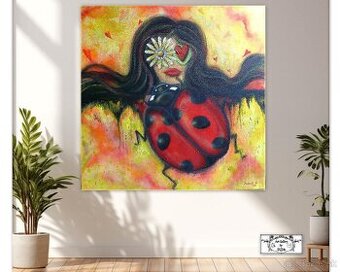 Obraz "Lienka - šťastie a láska" ♥ ( 100x100 cm ) 3d maľba