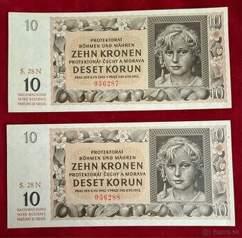 Československé bankovky UNC čísla za sebou