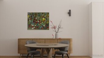 Originálna olejomaľba – Ručne maľované lúčne kvety