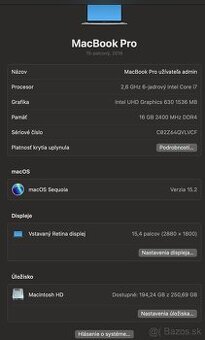 MacBook Pro 15" (2019) – Intel i7, 16 GB RAM, 250 GB SSD
