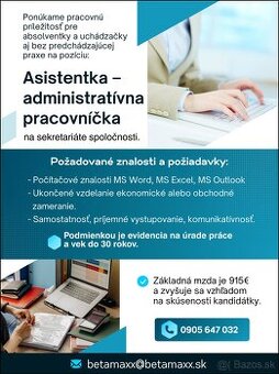 Administratívna pracovníčka na sekretariáte spoločnosti