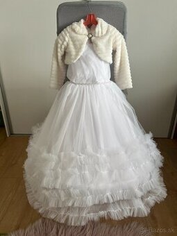 Dievčenské slávnostné biele šaty s bolerkom