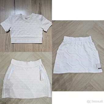 NOVE Guess logovany kremovy crop top, sukna, smotanova sukna