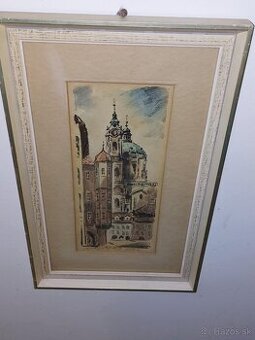 Litografia Jozef. D.černý.kostol sv. Mikuláša