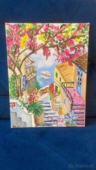 prímorská krajinka akrylový obraz 30x40cm originál