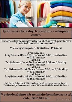 Upratovanie obchodných priestorov v nákupnom centre.