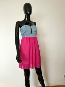 Riflové šaty so šifónovou sukňou - 1