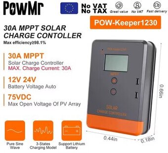 Solárny regulátor nabíjania MPPT 30A