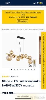 Závesný zlatý luster na lanku