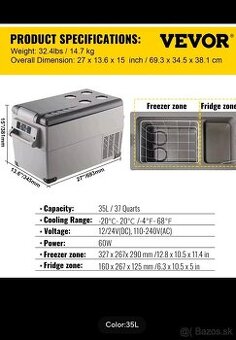 Kompresorová, prenosná chladnička 35L Zimná cena 195€