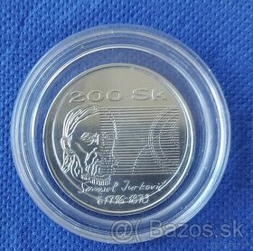 Strieborná pamätná minca 200Sk 1996, Samuel Jurkovič,Bk+prf