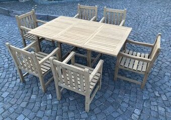TEAK - Masivny set - XXL Stol a 6 masivnych kresiel
