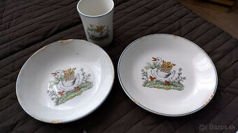 Vintage značkový detsky porcelánový set Husičky