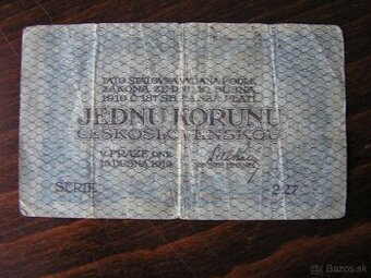 ČESKOSLOVENSKÁ BANKOVKA: 1-KORUNA -1919