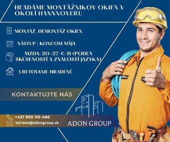 HĽADÁME PARTIU NA MONTÁŽ A DEMONTÁŽ OKIEN – OKOLIE HANNOVERU